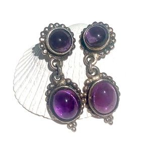 Sterling Silver Amethyst 2 Stone Drop Earrings